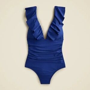J.Crew Ruched Ruffle‎ One Piece Swimsuit Havana Blue Sz 22 Vacation Resort NWT